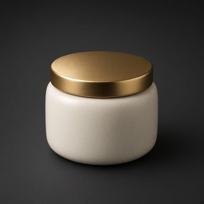 Cream jar with a brass lid for facial and scalp care in Aventura