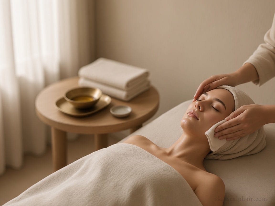 Dermaplaning aftercare in the Aventura cabinet: smooth skin, linen, and a quiet cloth